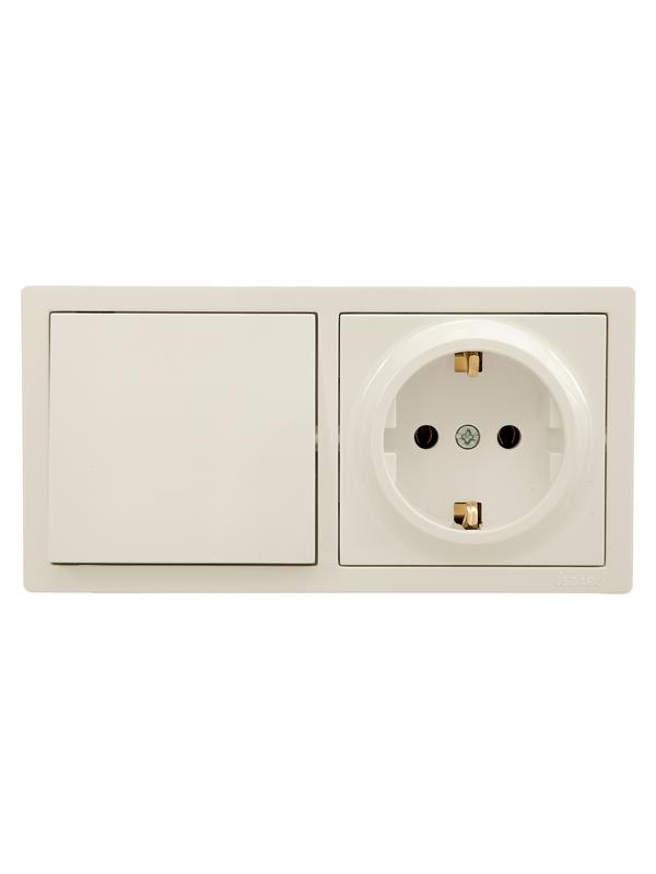 блок оп leto (1-кл. выключатель + 1-м розетка с заземл.) горизонт. крем lezard 752-0300-170bap от BTSprom.by