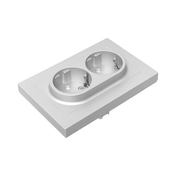  Розетка 2-м СП Эпика 16А с заземл. защ. шторки с рамкой механизм алюм. EKF UP1-SOA-211 фото в каталоге от BTSprom.by