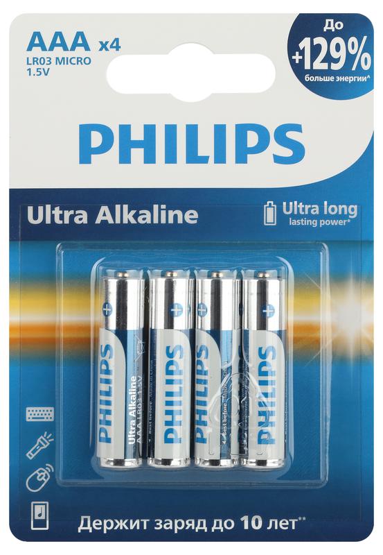 элемент питания алкалиновый aaa/lr03 1.5в ultra (уп.4шт) philips б0062734 от BTSprom.by