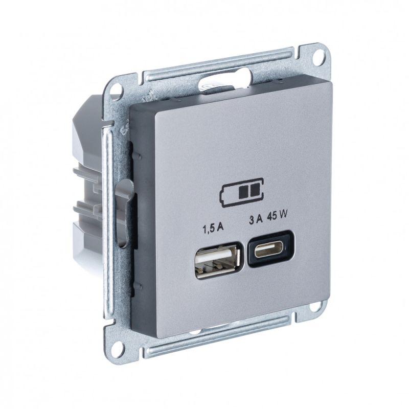 розетка usb atlasdesign тип a+c 45вт qc pd высокоскор. зу механизм сталь se atn000929 от BTSprom.by