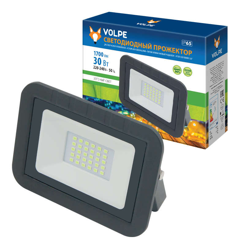 прожектор светодиодный ulf-q511 30w/green ip65 220-240в black зел. свет корпус черн. volpe ul-00002556 от BTSprom.by