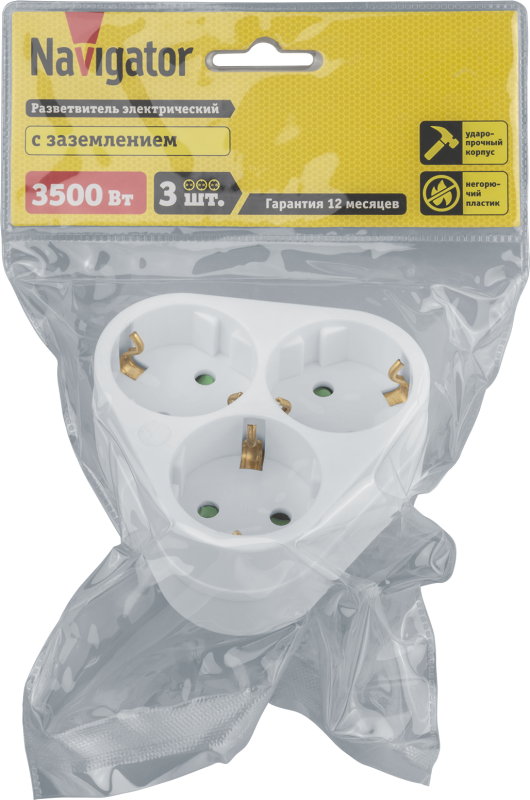  Разветвитель 3-м с заземл. 10А IP20 94 693 NAD-S-3E-WH треугольн. Navigator 94693 фото в каталоге от BTSprom.by