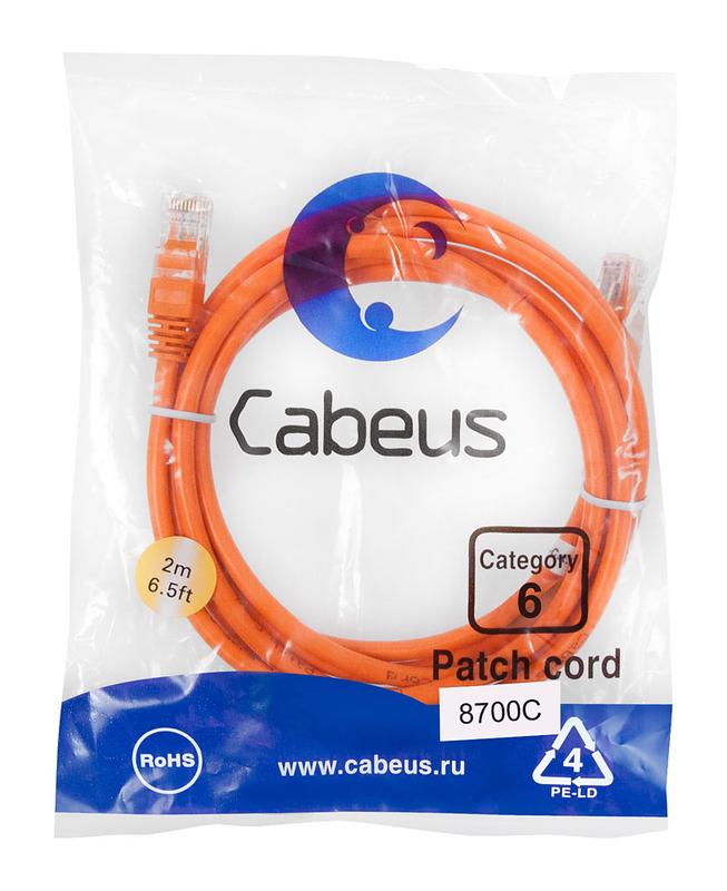 патч-корд u/utp кат.6 pc-utp-rj45-cat.6-2m-or 2xrj45/8p8c неэкранир. pvc 2м оранж. cabeus 8700c от BTSprom.by
