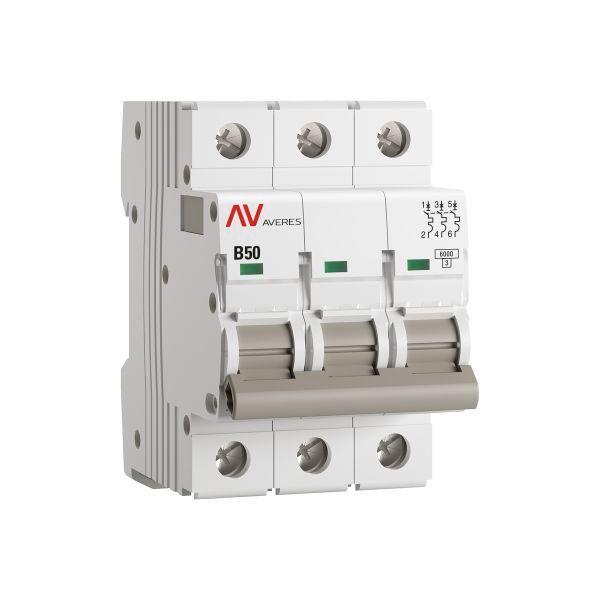 выключатель автоматический модульный 3п b 50а 6ка av-6 averes ekf mcb6-3-50b-av от BTSprom.by