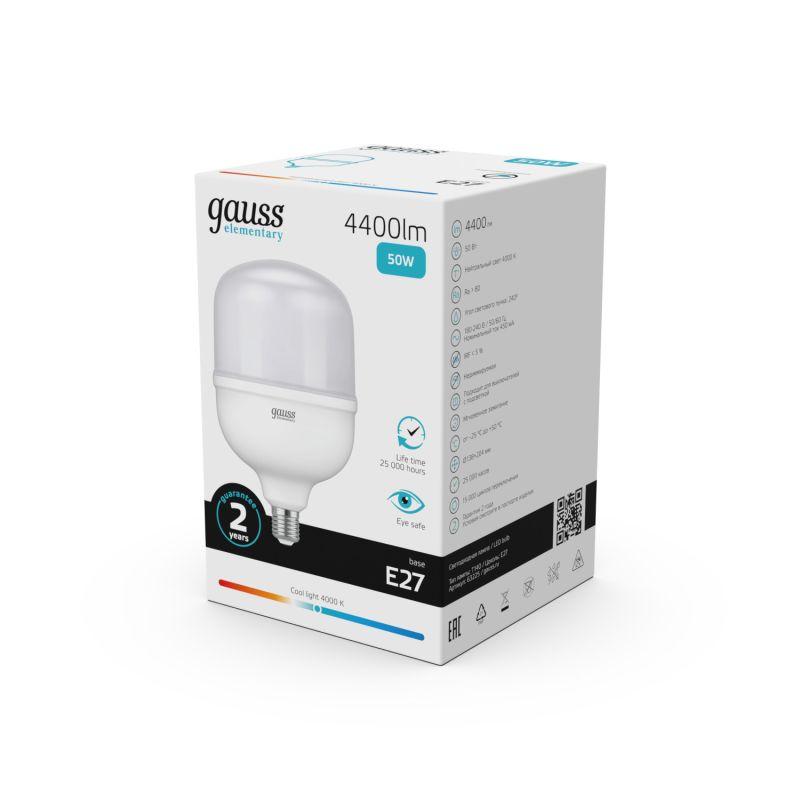 Лампа светодиодная Elementary 50Вт T140 цилиндр 4000К нейтр. бел. E27 4400лм GAUSS 63225 фото в каталоге от BTSprom.by