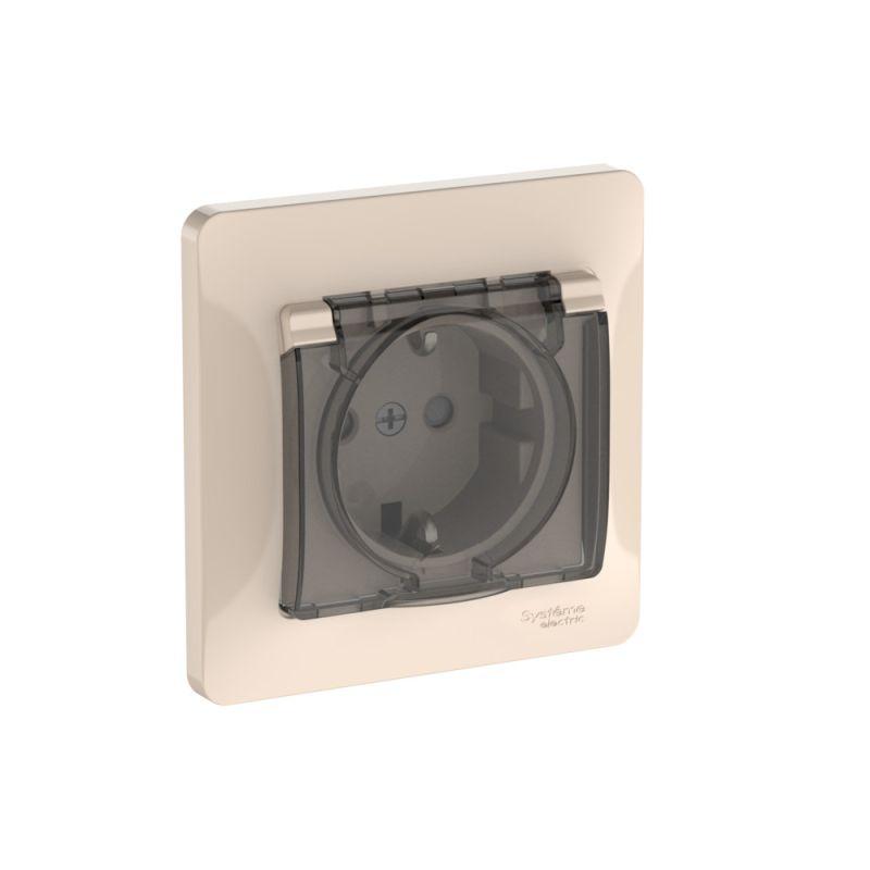 розетка glossa 16а ip44 с заземл. защ. шторки с крышкой быстрозажим. клем. в сборе беж. se gsl000248s от BTSprom.by