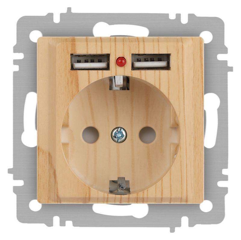 розетка 1-м сп accent 6-410-11 16а ip20 250в p+e schuko + 2хusb защ. шторки сосна intro б0063720 от BTSprom.by