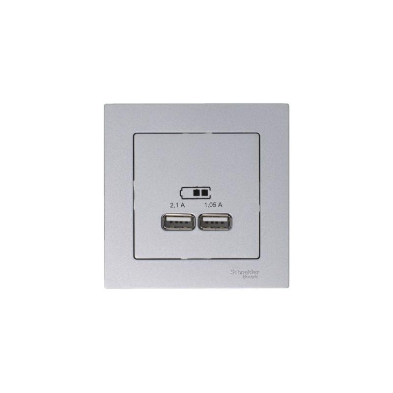  Розетка USB AtlasDesign тип A+A 5В 1х2.1А 2х1.05А механизм жемчуж. SE ATN000433 фото в каталоге от BTSprom.by