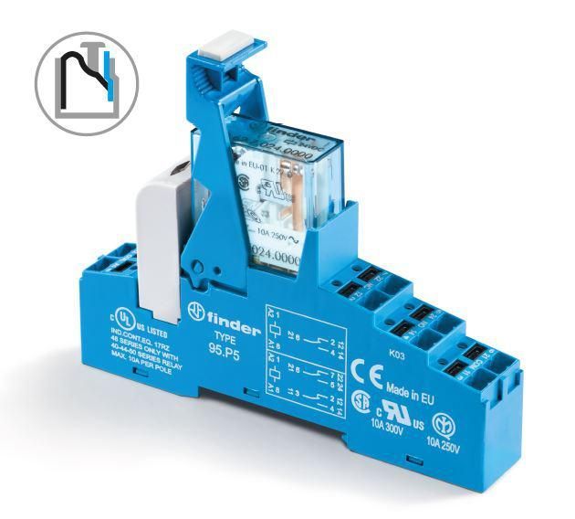 модуль интерфейсный (сборка 40.62.7.024.0000 + 99.02.9.024.99 + 95.p5sma) электромеханич. реле 2co 10а agni 24в dc (чувствит.) ip20 безвинт. клеммы push-in металлич. клипса led + диод finder 48p870240050sma от BTSprom.by
