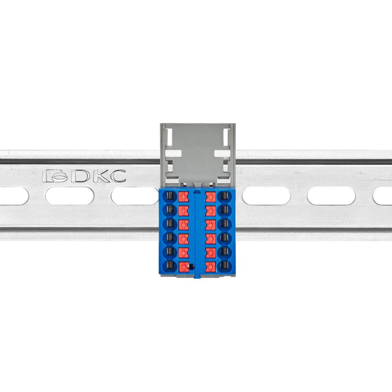  Блок распределительный с вертикал. адаптером на рейки шир. 15/35мм зажим push-in 12 точек подключения 2.5кв.мм син. DKC DTP1-012-04SPUB-V фото в каталоге от BTSprom.by