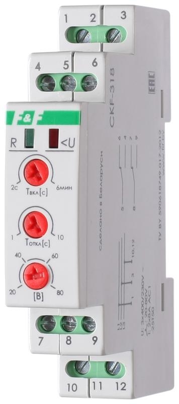 реле контроля фаз для сетей с изолированной нейтралью ckf-318 (монтаж на din-рейке 35мм; регулировка порога отключения; контроль чередования фаз; 3х400в 8а 2p ip20) f&f ea04.004.007 от BTSprom.by