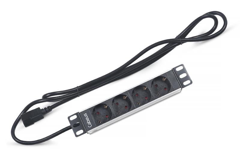 блок розеток 4-м pdu-4p-2iec 10а евростандарт вилка iec 320 c14 для 10дюйм шкафов горизонт. без выкл. алюм. корпус шнур 2м cabeus 7293c от BTSprom.by