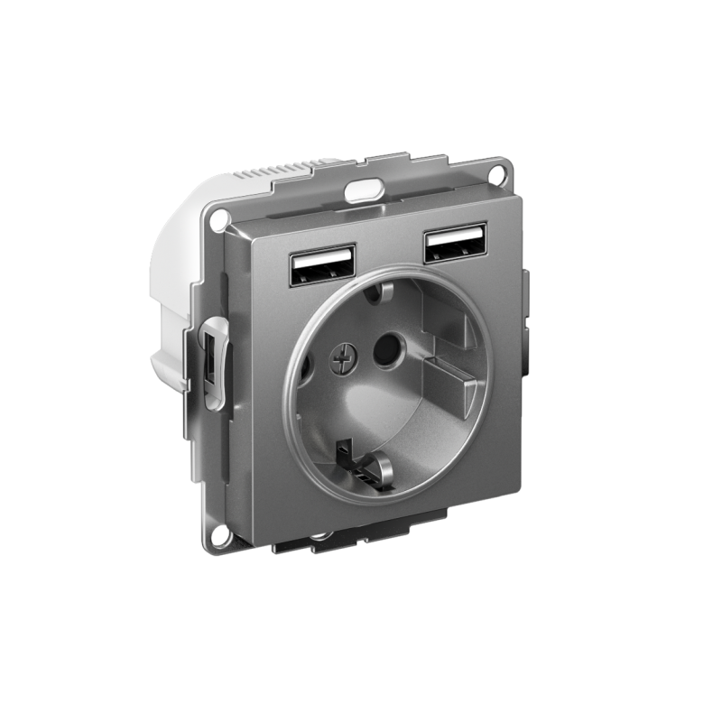 розетка 1-м сп atlasdesign 16а ip20 с 2-мя заряд. устройствами usb тип a+a 5в/2.4а 2х5в/1.2а механизм сталь se atn000930 от BTSprom.by