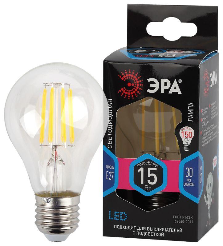 лампа светодиодная филаментная f-led-15w-840-e27 15вт a60 грушевидная 4000к нейтр. бел. e27 эра б0046983 от BTSprom.by