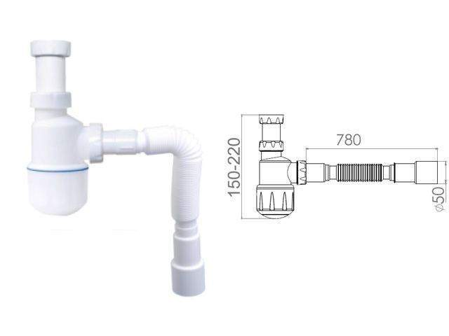сифон для умывальника без выпуска, гайка 32 мм, с гибкой трубой 1 1/4"- 40/50мм, av engineering от BTSprom.by