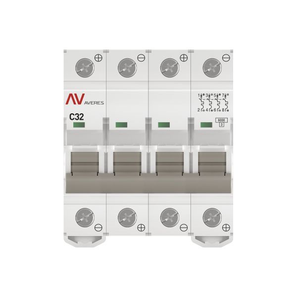  Выключатель автоматический модульный 4п C 32А 6кА AV-6 AVERES EKF mcb6-DC-4-32C-av фото в каталоге от BTSprom.by
