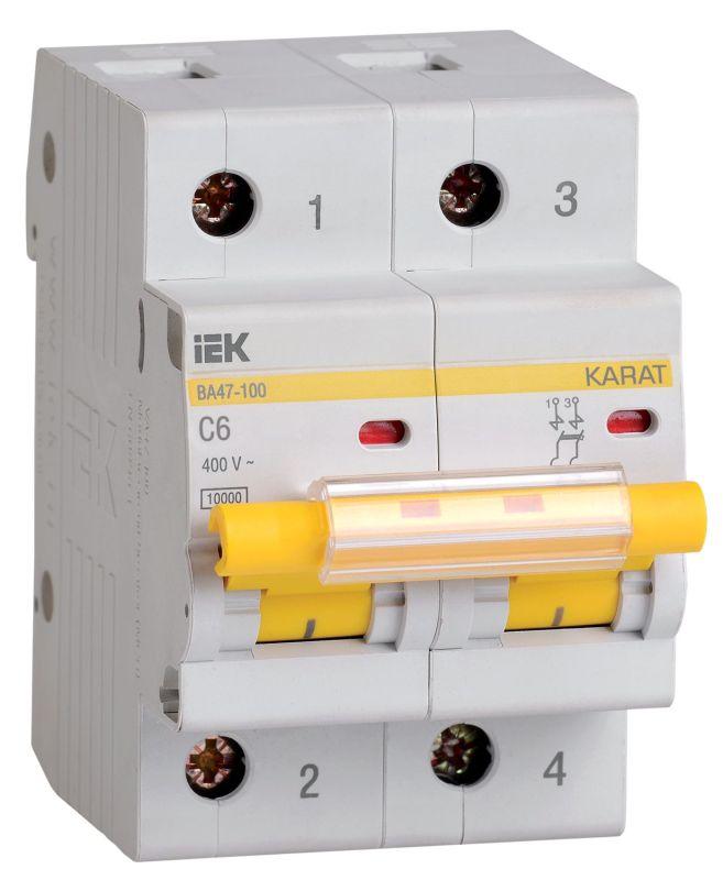 выключатель автоматический модульный 2п c 6а 10ка ва47-100 karat iek mva40-2-006-c от BTSprom.by