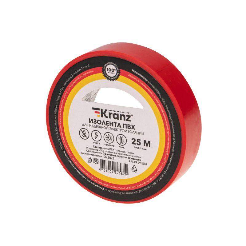  Изолента ПВХ 0.13х19мм 25м красная (уп.5шт) Kranz KR-09-2204 фото в каталоге от BTSprom.by