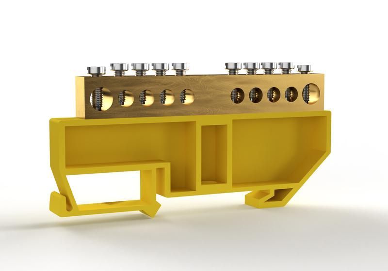 шина pe "земля" на din-изоляторе 8х12мм 10 отвер. латунь tokov electric tke-bcb-812-10-din/pe от BTSprom.by