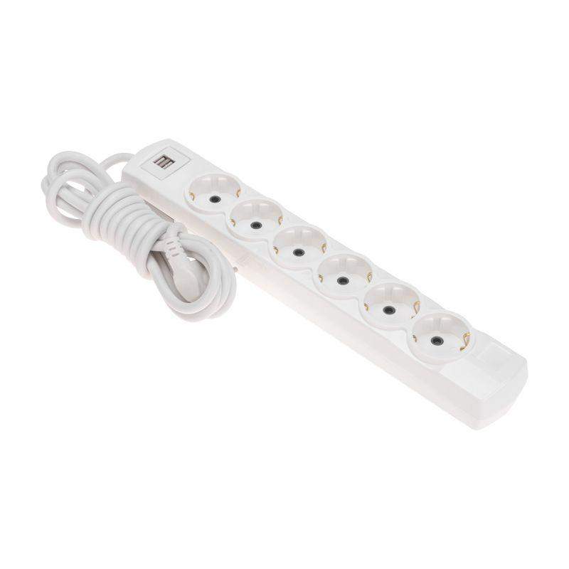 удлинитель premium 6 гнезд 3м 3х1.5кв.мм с/з 2 usb бел. rexant 13-4122 от BTSprom.by