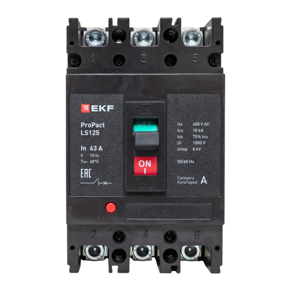  Выключатель автоматический 3п 63А 18кА LS125 ProPact EKF mccb-125-18-3-63-ls фото в каталоге от BTSprom.by