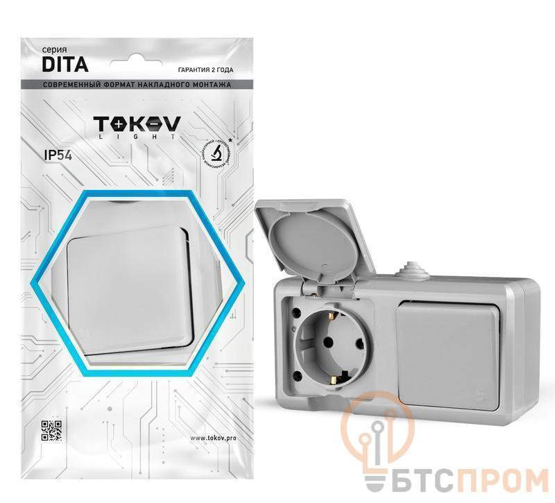  Блок ОП Dita (розетка 16А 250В с заземл. + 1-кл. выкл. 10А) IP54 сер. TOKOV ELECTRIC TKL-DT-V1RZ-C06-IP54 фото в каталоге от BTSprom.by