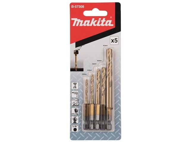 набор сверл по металлу hss-tin, 5 шт. makita b-57308 от BTSprom.by
