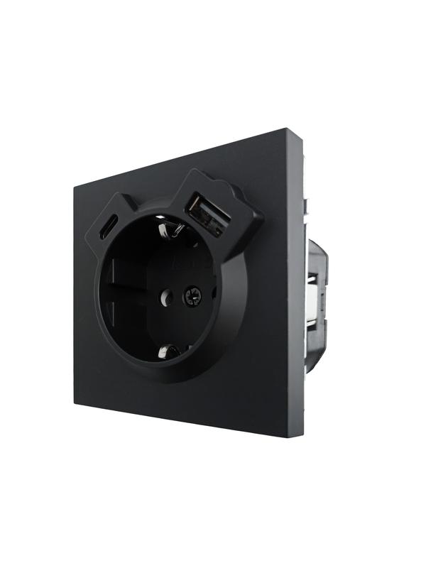  Розетка 1-мест. с/з Type-C+USB разъем СП ZIMA IP20 черн. бархат LEZARD 704-4288-181TC фото в каталоге от BTSprom.by