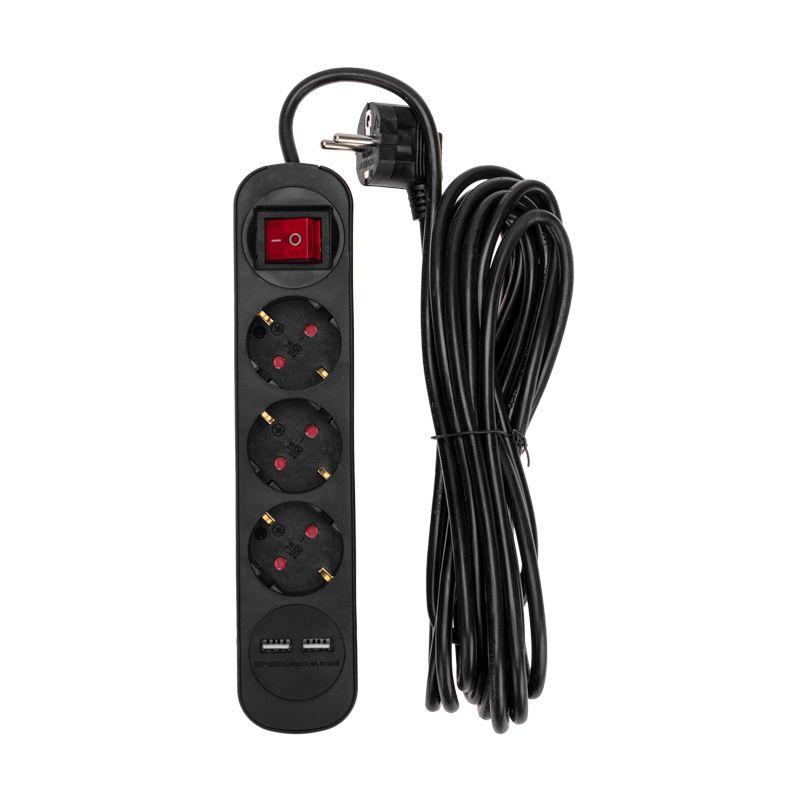 удлинитель 3х5м с заземл. standard 2хusb 3х1кв.мм с выкл. черн. rexant 13-4023 от BTSprom.by