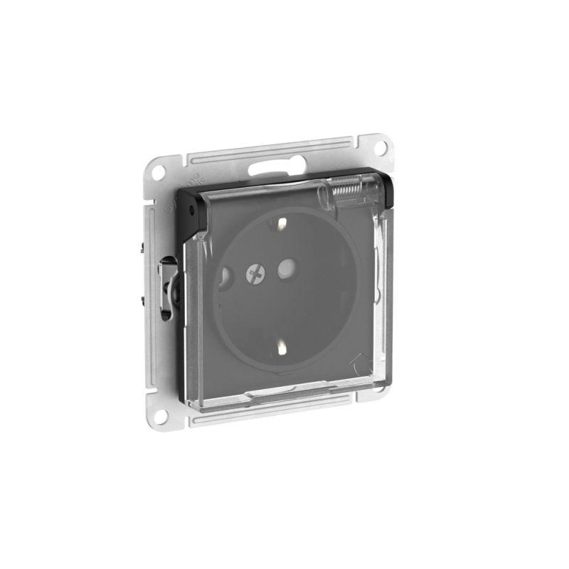 розетка atlasdesign aqua 16а ip44 с заземл. защ. шторки с прозр. крышкой быстрозажим. клем. механизм карбон se atn441046s от BTSprom.by