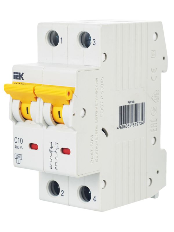  Выключатель автоматический модульный 2п C 10А 6кА ВА47-60M KARAT IEK MVA31-2-010-C фото в каталоге от BTSprom.by