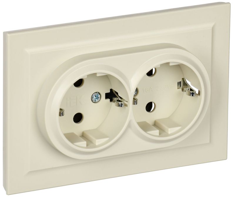 розетка 2-м сп brite рс12-3-бркр 16а в сборе с заземл. без защ. шторок беж. iek br-r21-16-k10-f от BTSprom.by