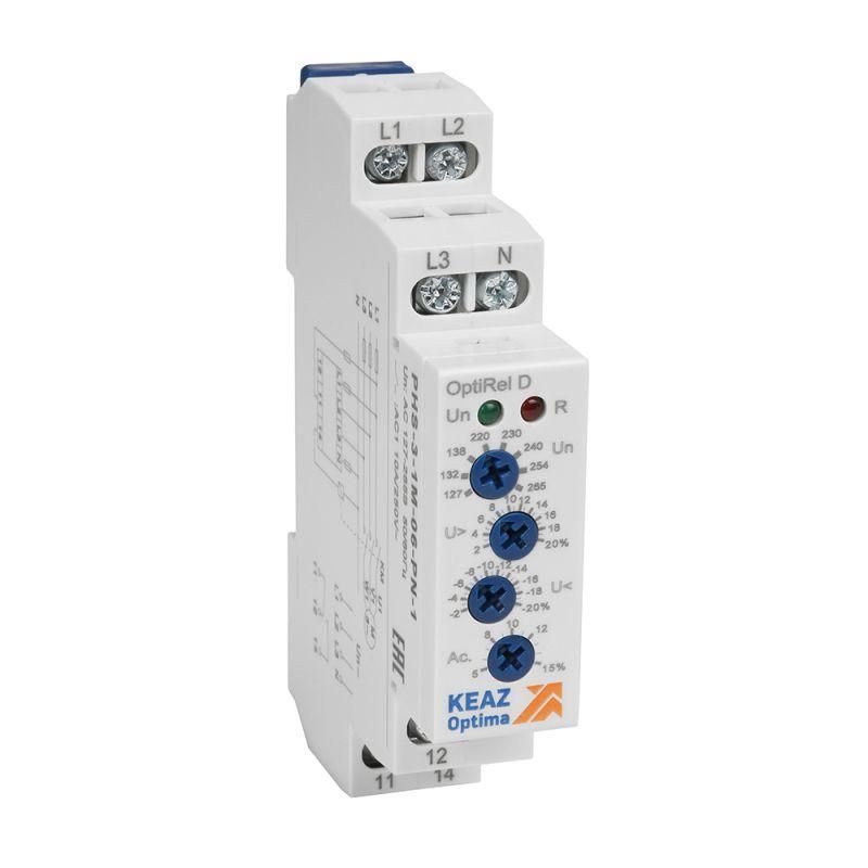 реле контроля фаз optirel d phs-3-1m-06-pn-1 повышенного/пониженного настр асимметрии 3ф+n 1со кэаз 331987 от BTSprom.by
