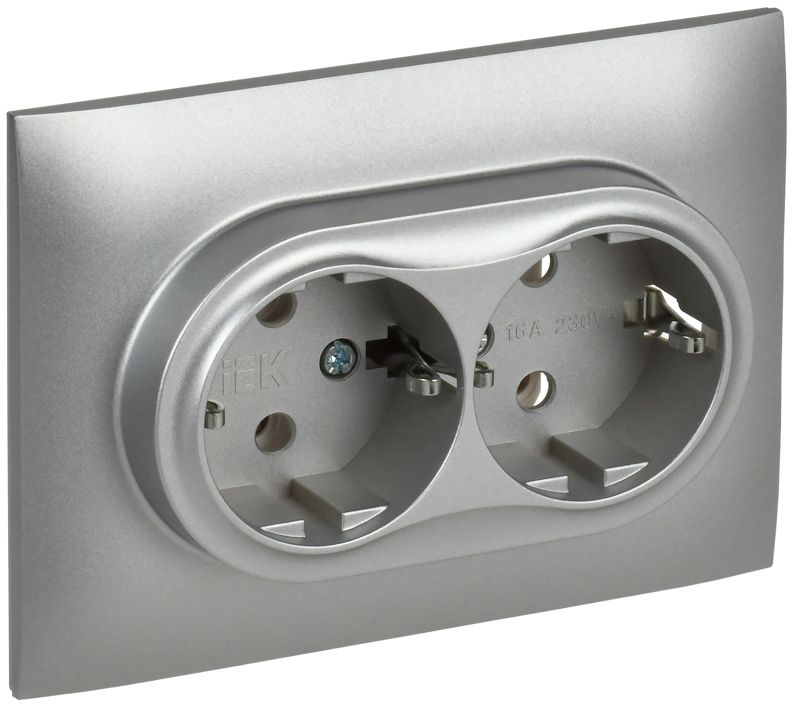 розетка 2-м skandy 16а с заземл. без защ. шторок в сборе sk-r08s серебр. iek sk-r21-16-k23-f от BTSprom.by