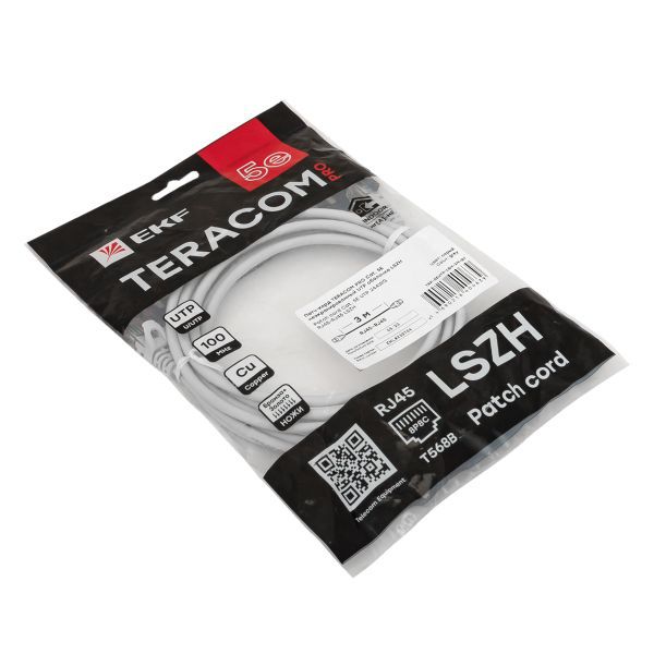  Патч-корд кат.5E UTP неэкранир. LSZH сер. 3.0м TERACOM PRO EKF TRP-5EUTP-LSH-3M-GY фото в каталоге от BTSprom.by