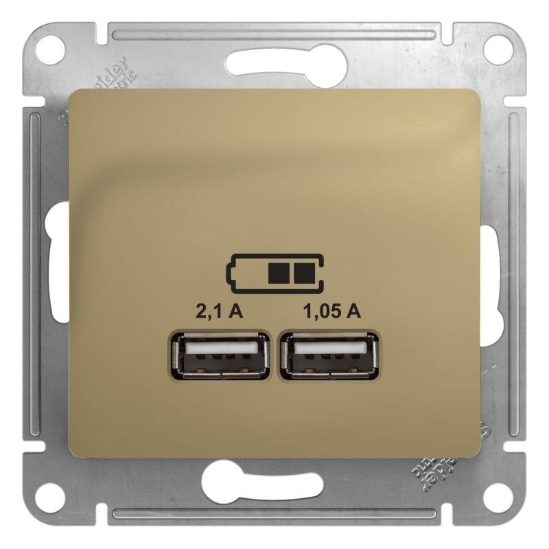 розетка usb 2-м сп glossa тип a+a 5в/2100ма 2х5в/1050ма механизм титан se gsl000433 от BTSprom.by