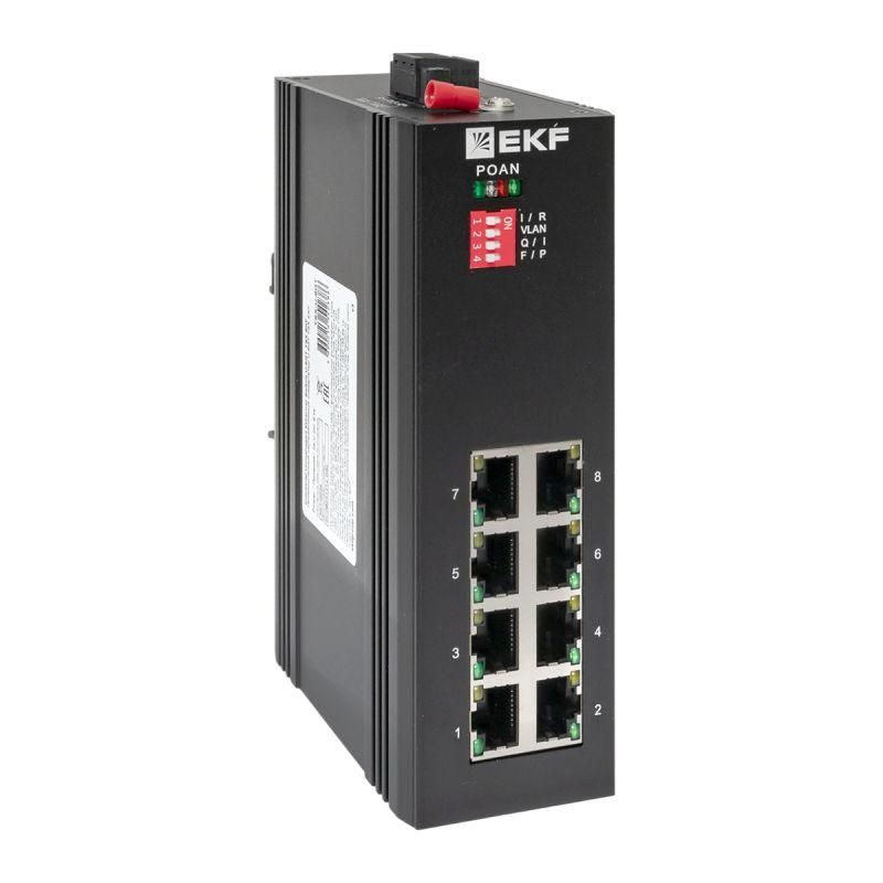 коммутатор неуправляемый промышленный u-8gtp 8 портов 10/100/1000base-t(x) rj45 c poe монтаж на din-рейку tsx ekf tsx-u-8gtp от BTSprom.by