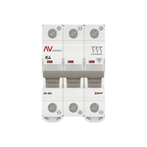  Выключатель автоматический модульный 3п K 4А 6кА AV-6 DC AVERES EKF mcb6-DC-3-04K-av фото в каталоге от BTSprom.by