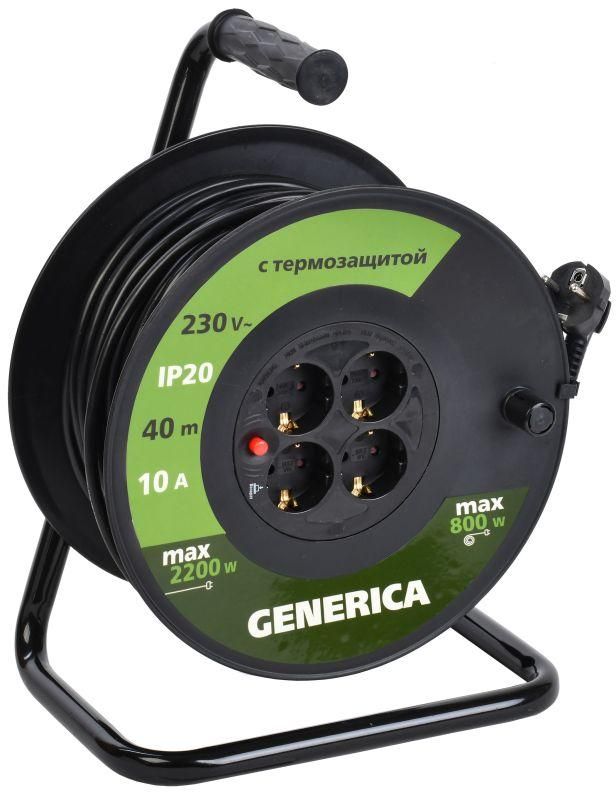 удлинитель на катушке 4х40м 10а ip20 ук40 2p+pe 3х1 термозащита generica wkp10-10-04-40-g от BTSprom.by