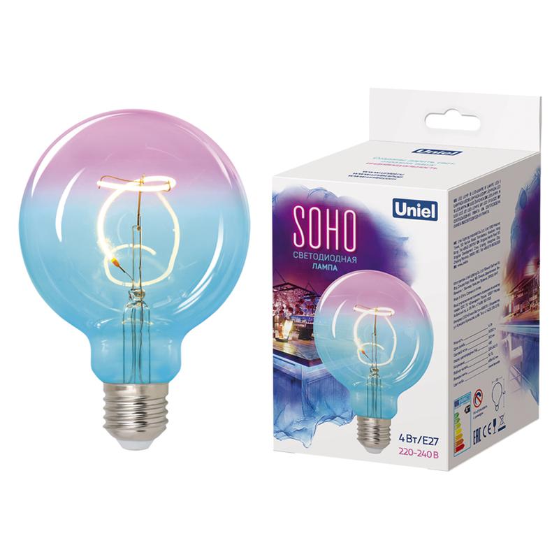 лампа светодиодная филаментная led-sf01-4w/soho/e27/cw blue/wine gls77tr soho спиральный филамент син./винная колба упаковка картон uniel ul-00005892 от BTSprom.by