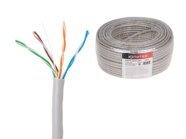 кабель витая пара u/utp cat5e 4х2х24awg (0.51мм) 50м, медь, внутр. (пвх) юпитер (юпитер) jp3000-50 от BTSprom.by