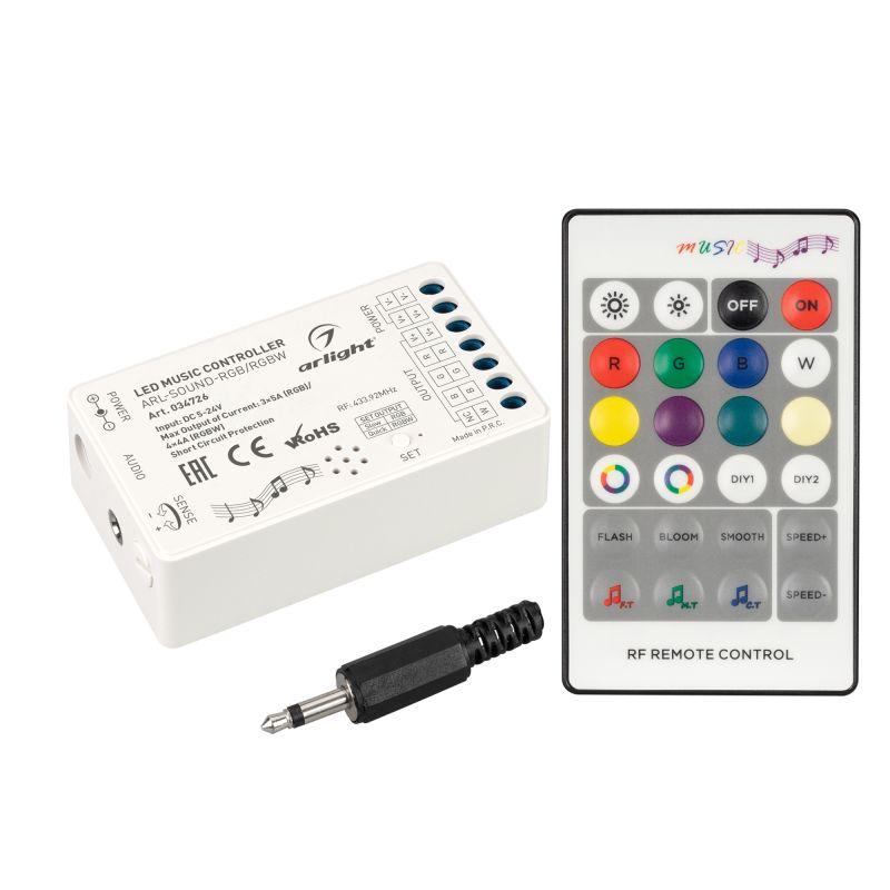 аудиоконтроллер arl-sound-rgb/rgbw (12-24в 4х4а rf пду 24кн) (ip20 пластик) arlight 034726 от BTSprom.by