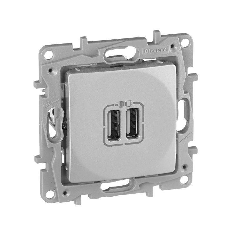  Розетка USB 2-м СП 2мод. Etika 240В/5В 2400мА механизм алюм. IEK 672494 фото в каталоге от BTSprom.by