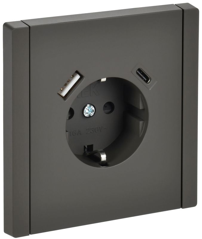 розетка forte&piano fp347 16а usb a+c 18вт с заземл. защ. шторки винт. крепл. сер. iek fp-r14-16-u22-018-k03 от BTSprom.by