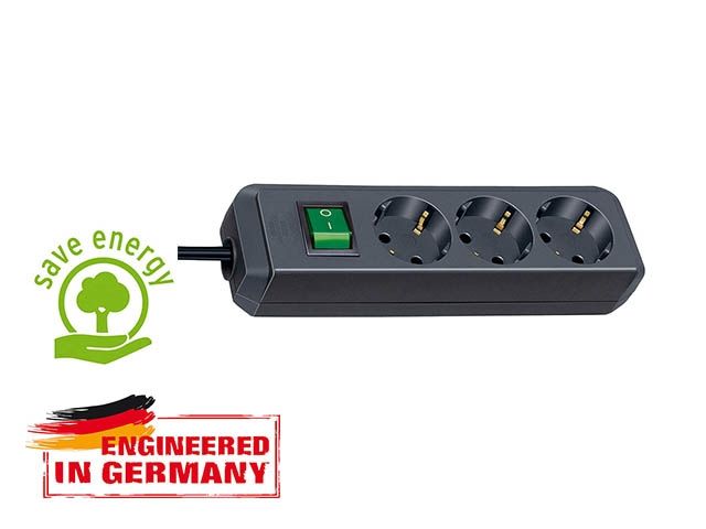 удлинитель 1.5м (3 роз., 3.3квт, с/з, выкл., пвс) черный brennenstuhl eco-line (провод 3х1,5мм2, сила тока 16а, с/з - с заземляющим контактом) 1152300015 от BTSprom.by