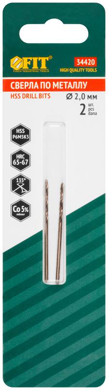  Сверло по металлу HSS с добавкой кобальта 5% Профи в блист. 2.0мм (уп.2шт) FIT 34420 фото в каталоге от BTSprom.by