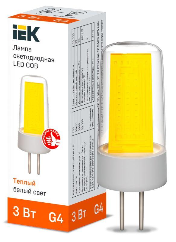 лампа светодиодная cob 3вт капсула 3000к g4 230в керамика iek lle-cob-3-230-30-g4 от BTSprom.by