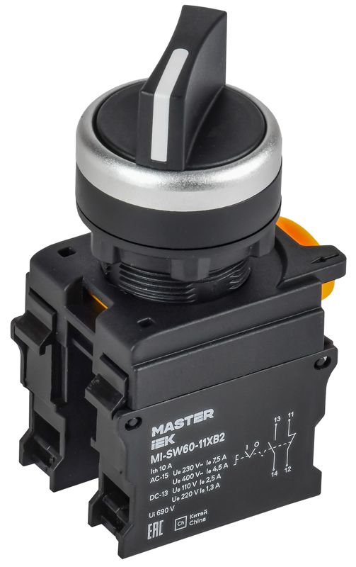 переключатель 2 полож. 1но+1нз длин. ручка черн. master iek mi-sw60-11xb2-3-25-2-k02 от BTSprom.by