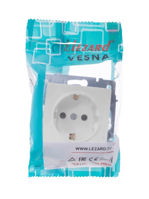 розетка 1-м сп vesna с заземл. защ. шторки пбт механизм бел. lezard 742-0288-124b от BTSprom.by