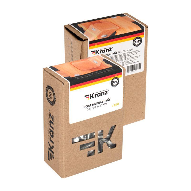  Болт мебельный 6х30 DIN 603 (уп.100шт) Kranz KR-01-3511-009 фото в каталоге от BTSprom.by